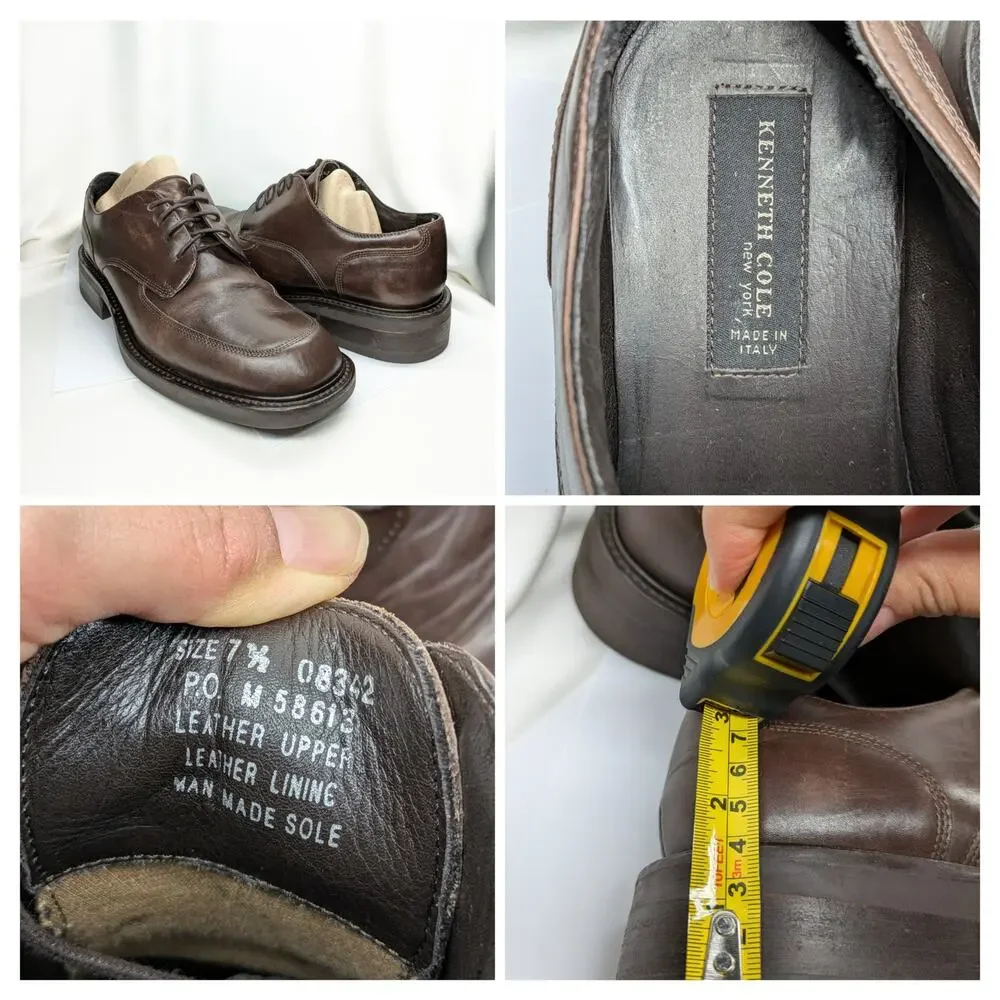 Y2K Kenneth Cole Chunky Oxford Dress Shoes Mens 7.5 Brown Leather Italy Preppy